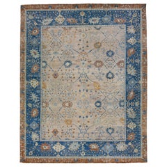 Tapis moderne Mahal en laine indienne beige à motifs floraux fait à la main par Apadana