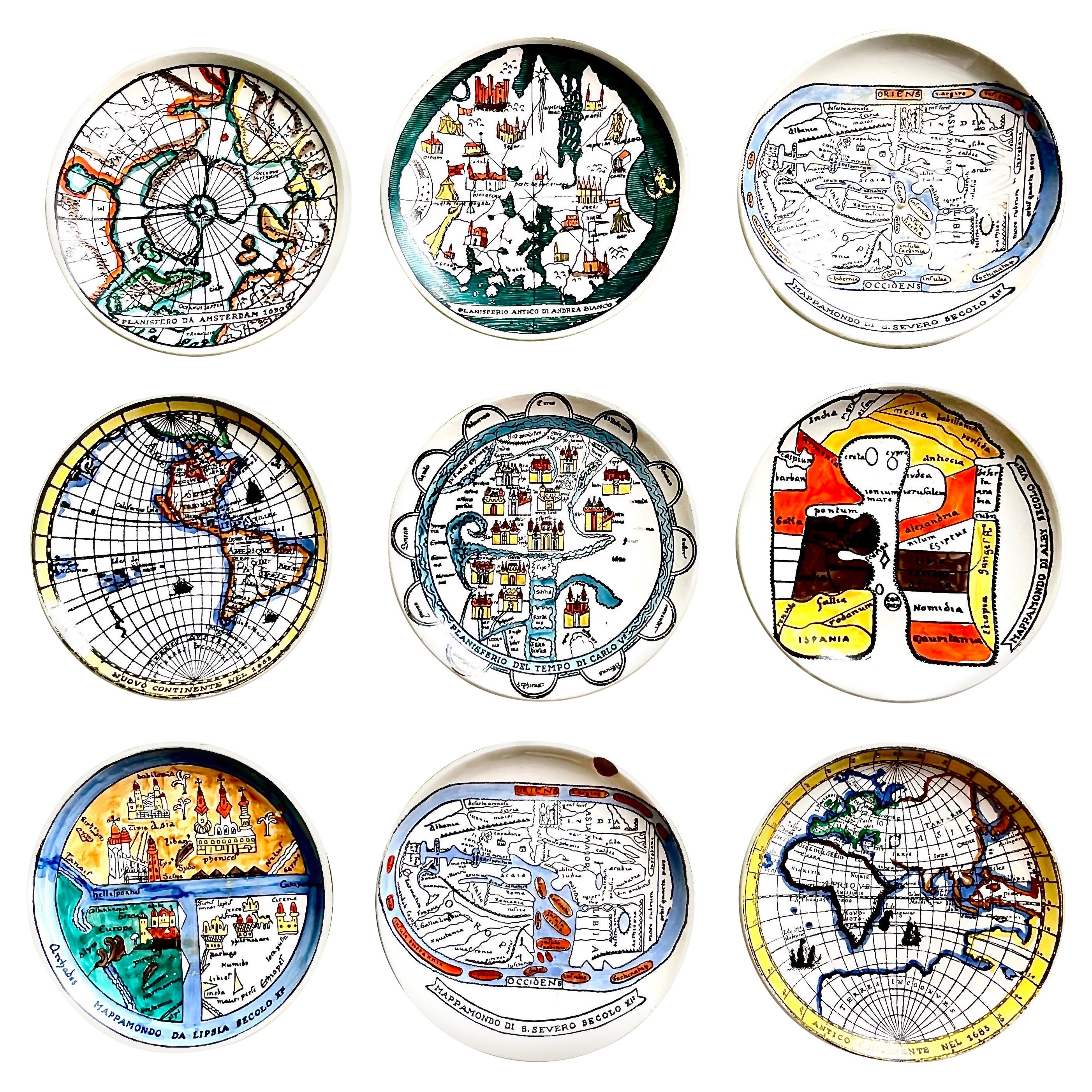 Fornasetti “Antichi Planisferi” Hand Painted Map Small Plates or Coasters
