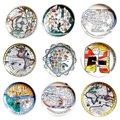 Fornasetti “Antichi Planisferi” Hand Painted Map Small Plates or Coasters