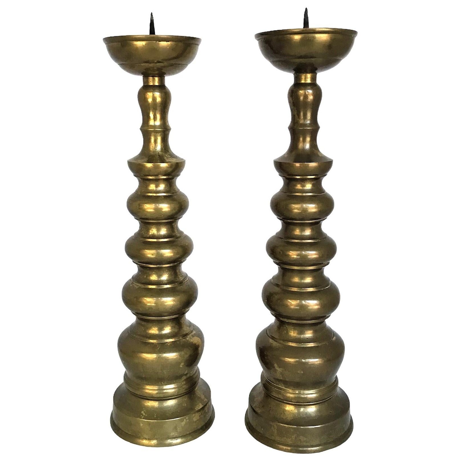 Vintage Pair of Brass Asian Modern Candlesticks 1960s