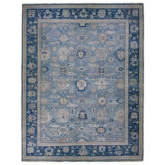 Moderner handgefertigter indischer Mahal-Teppich aus blauer Wolle von Apadana, Allover