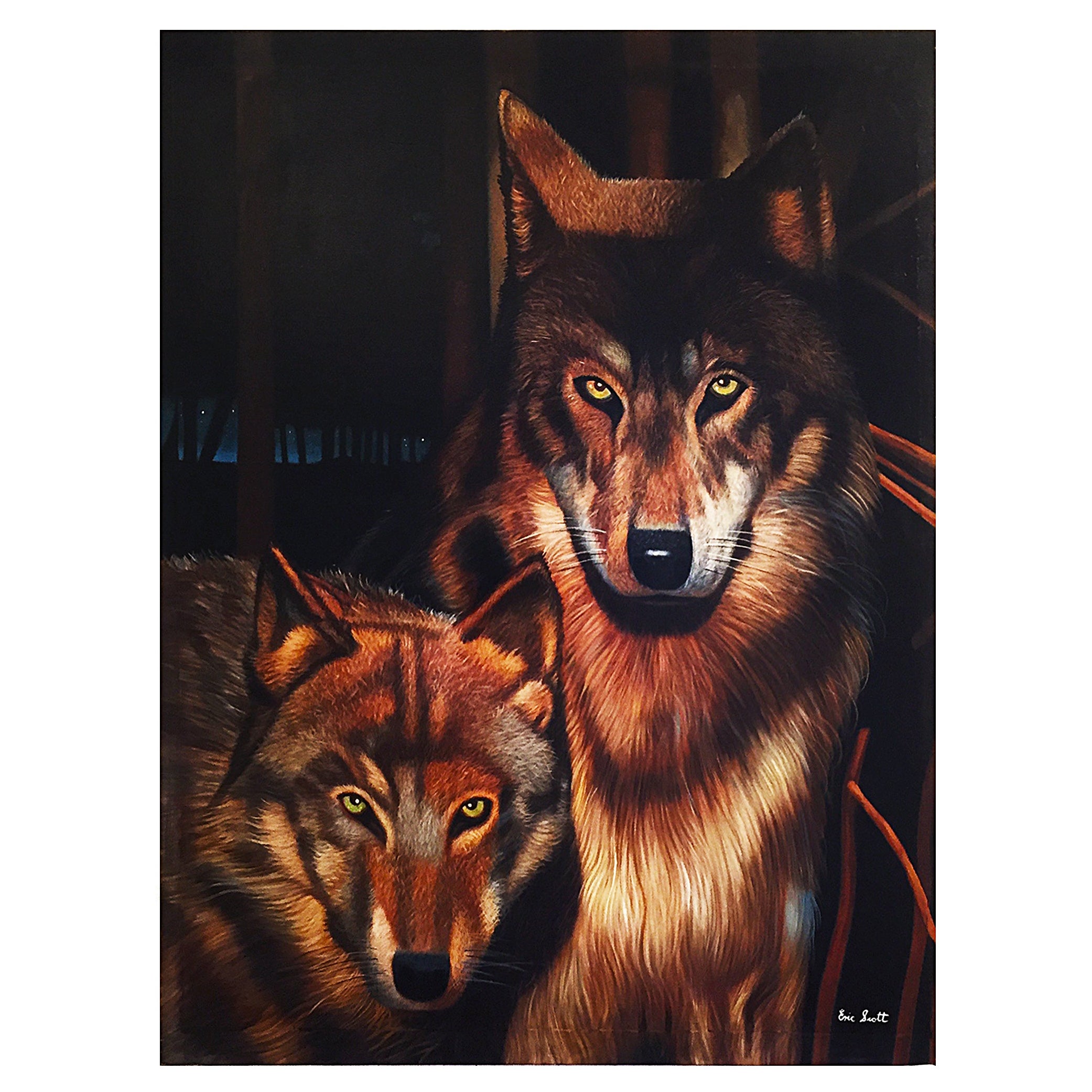 Wolves Painting Eric Scott Oil on Canvas 1980s Art Artwork Animals Realism