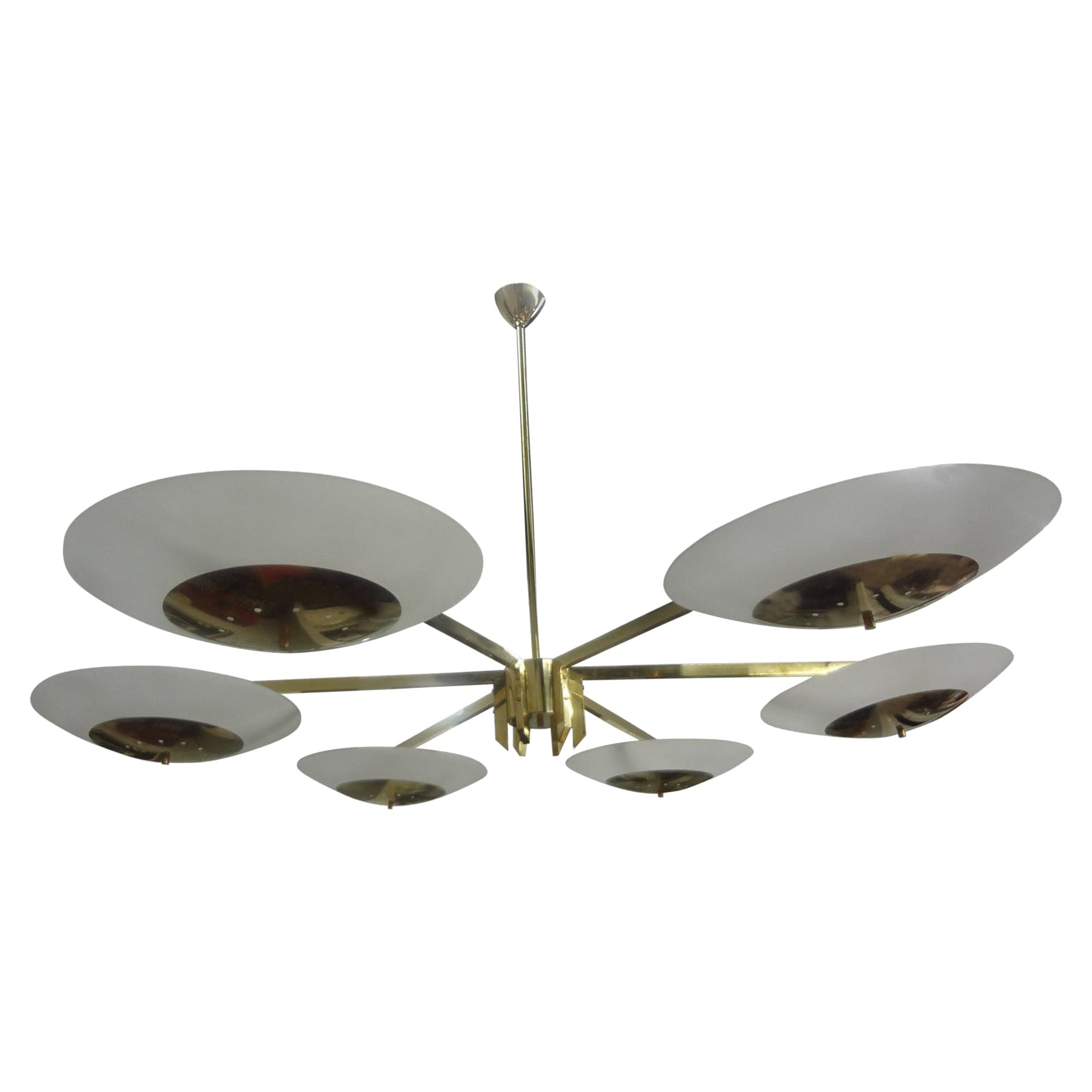 Monumental Italian Modern Brass and Glass Chandelier Attributed to Stilnovo For Sale