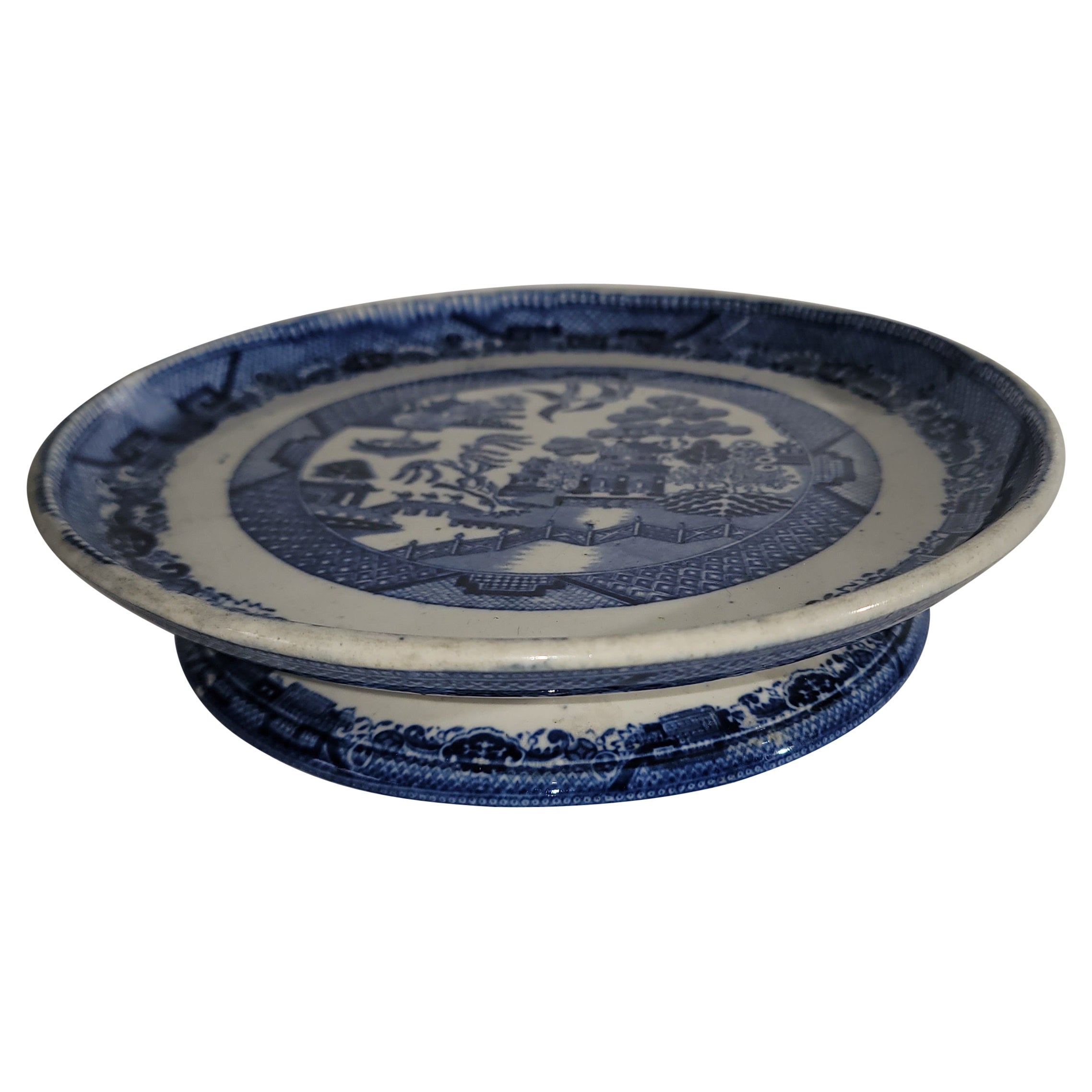 19th Century Blue Willow Cake Plate For Sale