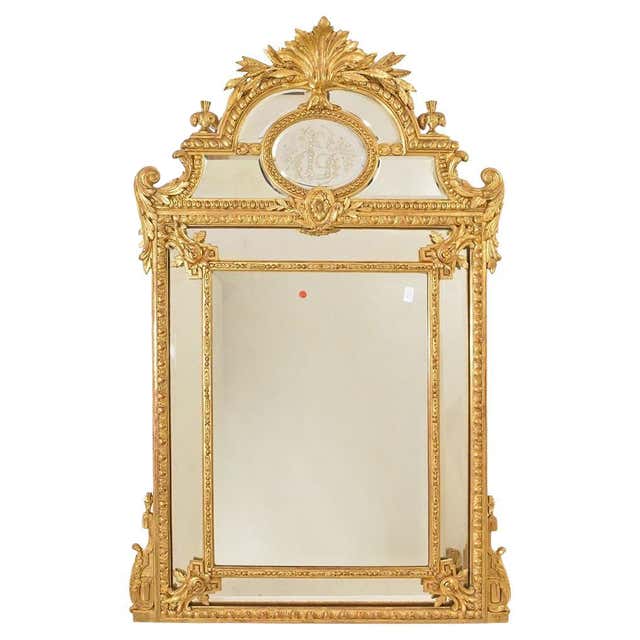 Antique Gilt Mirror, Rectangular Wall Mirror, Gold Leaf Frame, XIX ...