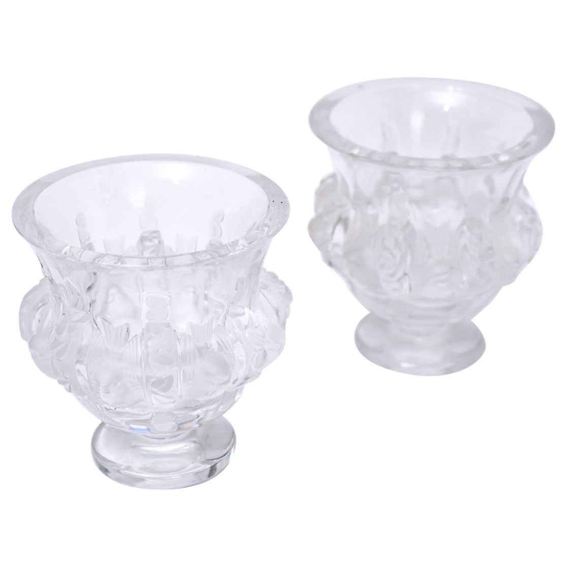 Pair Of Lalique Vase - Molded Crystal - Elisabeth - Period: XXth  Style Art Deco