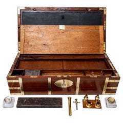 Large English Marine Writing Desk - Solid Mahogany and Brass - Xixth Century