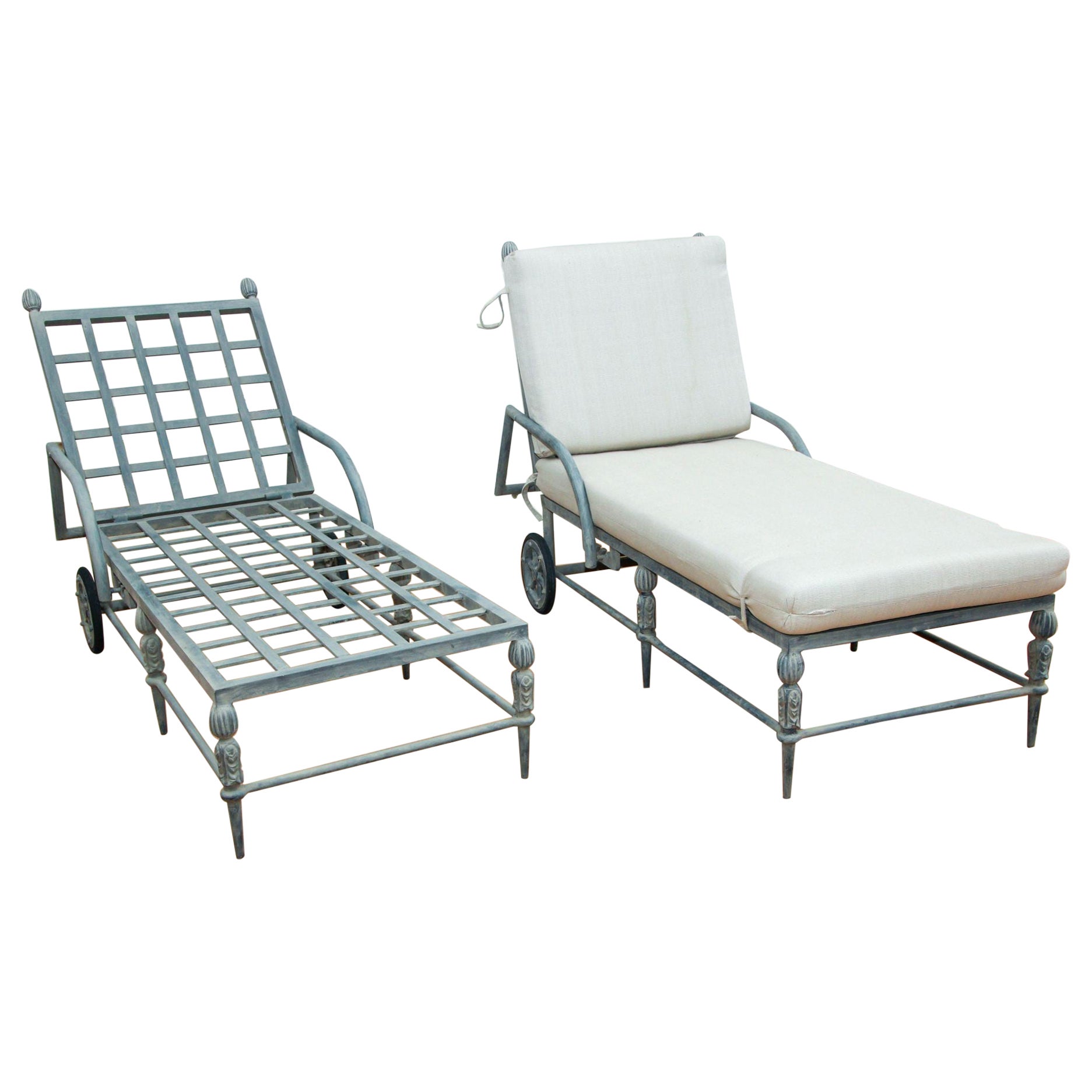 Michael Taylor "Montecito" Outdoor Garden Chaise Lounge set of Two Bronze Patina For Sale