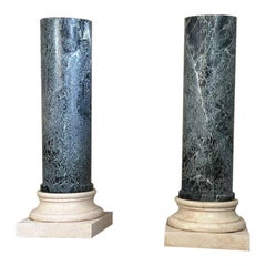 Pair of Columns in Antique Green Marble and Travertine circa 1980