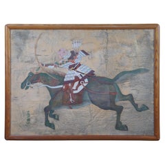 Antique Japanese Imperial Samurai Warrior Minamoto Horseback Watercolor Painting