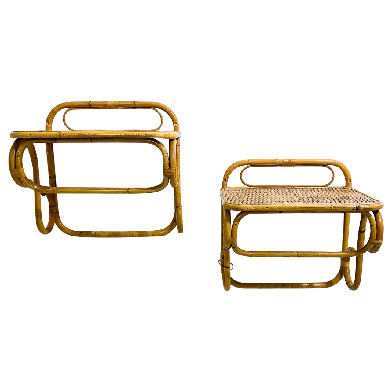 Mid-Century Modern Pair of Rattan Shelves, 1960s