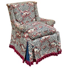 Brunschwig & Fils Leopard Chinoiserie On 1930s Wingback Chair W/ Down Cushion