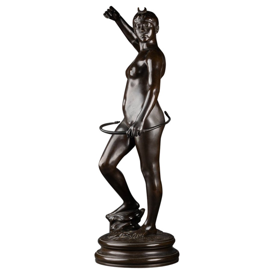 Alexandre Falguiere '1831-1900': "Diane Chasseresse", Bronze Patiné Fin Xixè S