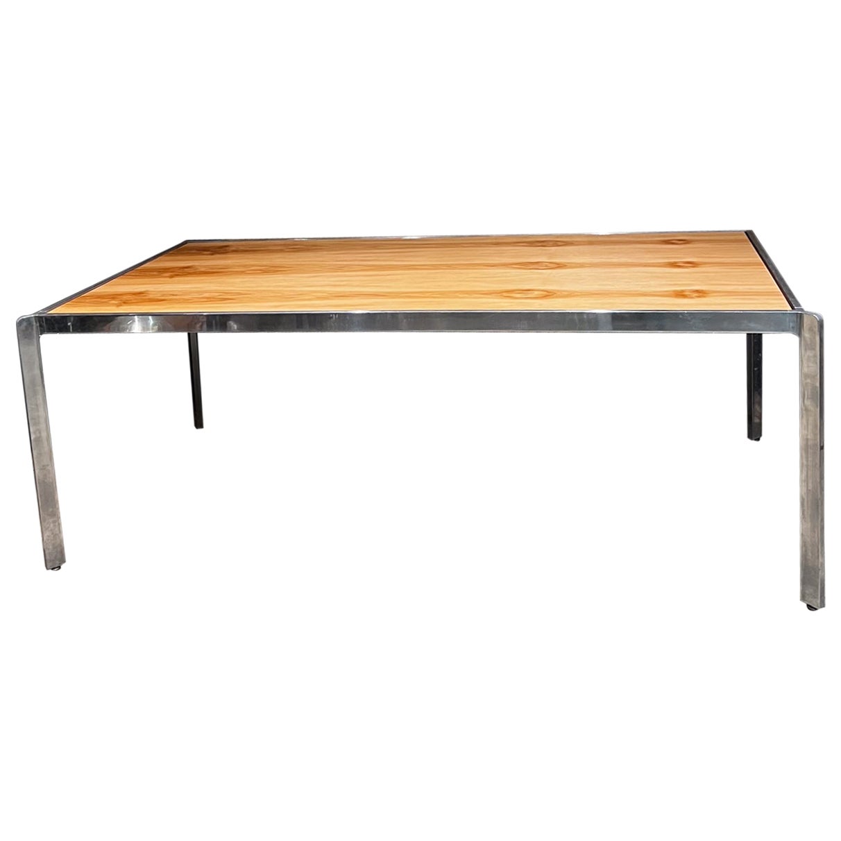 1970s Milo Baughman Dining Table Polished Aluminum and Wood