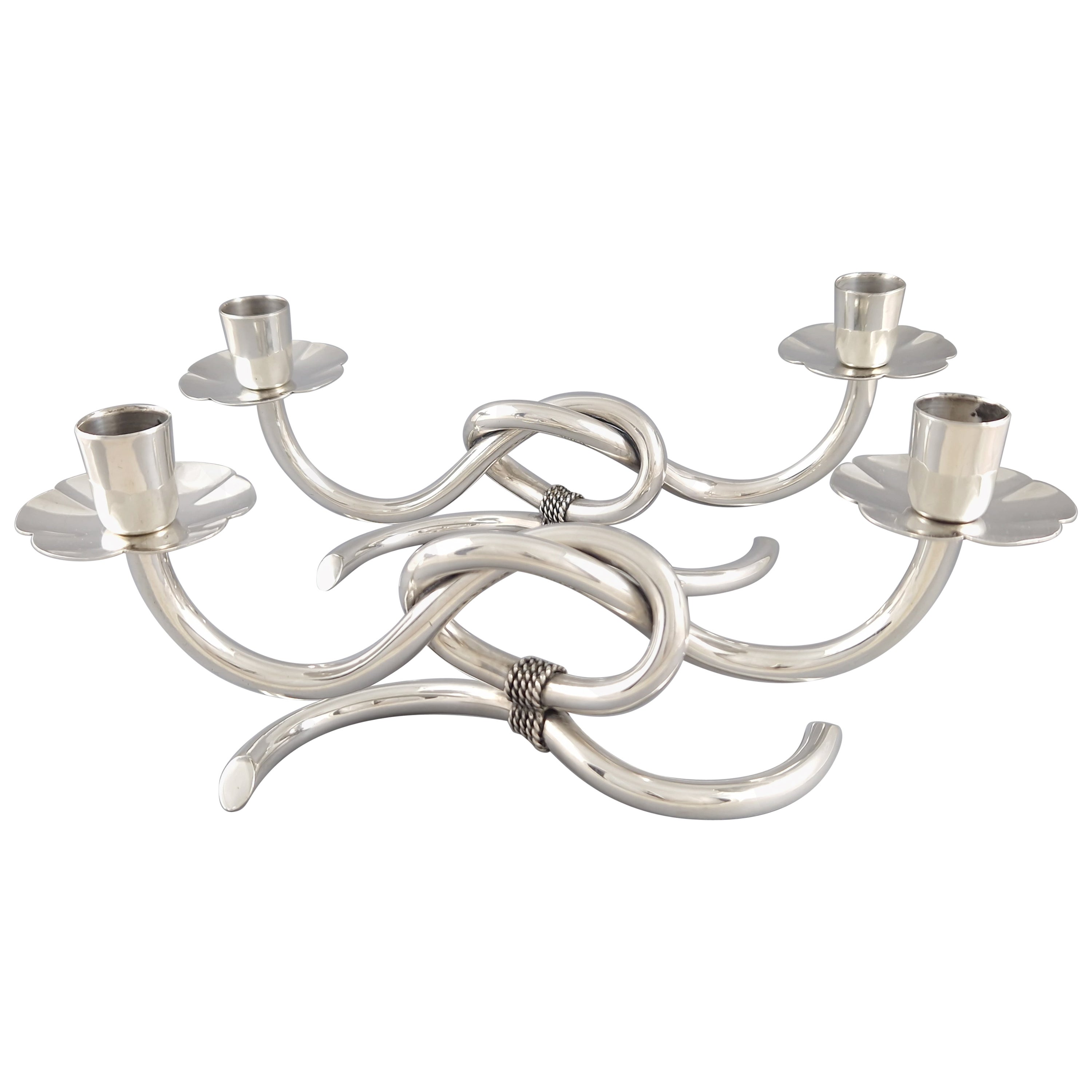 Pair of Solid Silver Double Candlesticks For Sale at 1stDibs