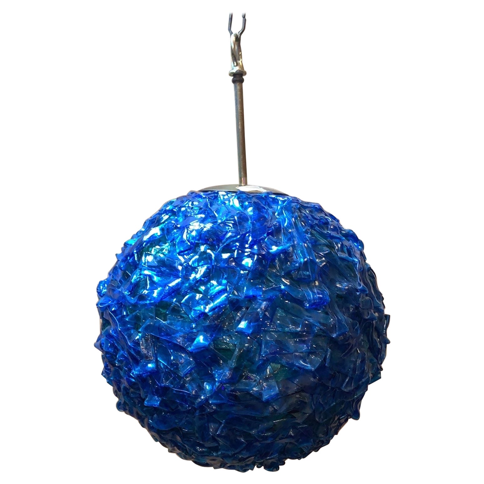Mid-Century Modern Space Age Atomic Blue Acrylic Spaghetti Ribbon Pendant Lamp For Sale