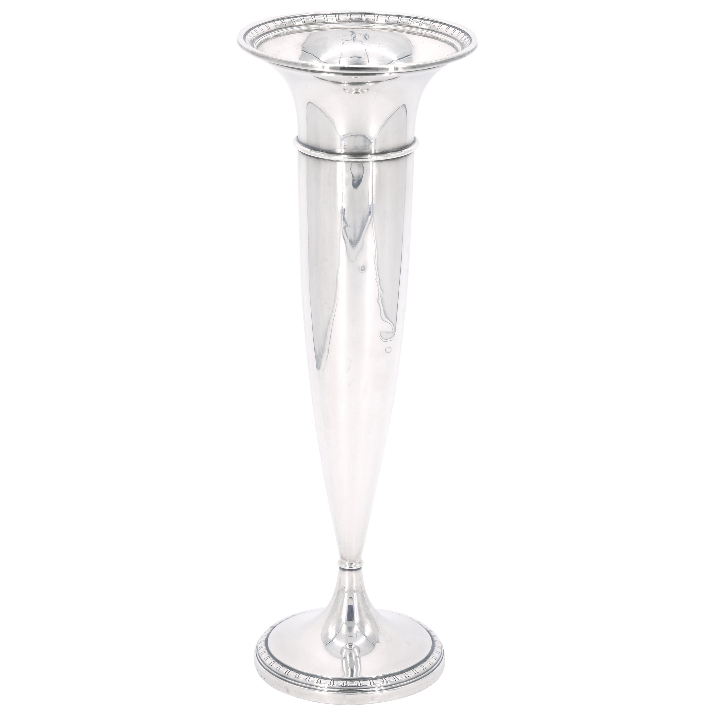 Sterling Silver Tall Trumpet /  Engraved Base Decorative Vase