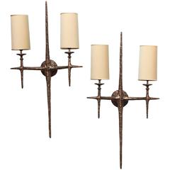 "Cinelli" Sculptural Bronze Sconces by Alexandre Logé 3