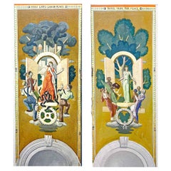 "Nobel Prize for Peace", Pair of Mural Paintings by Savage, "Trust Law Labor"