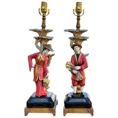Regency Style Chinoiserie Ancestral Table Lamps by Chelsea House, Pair
