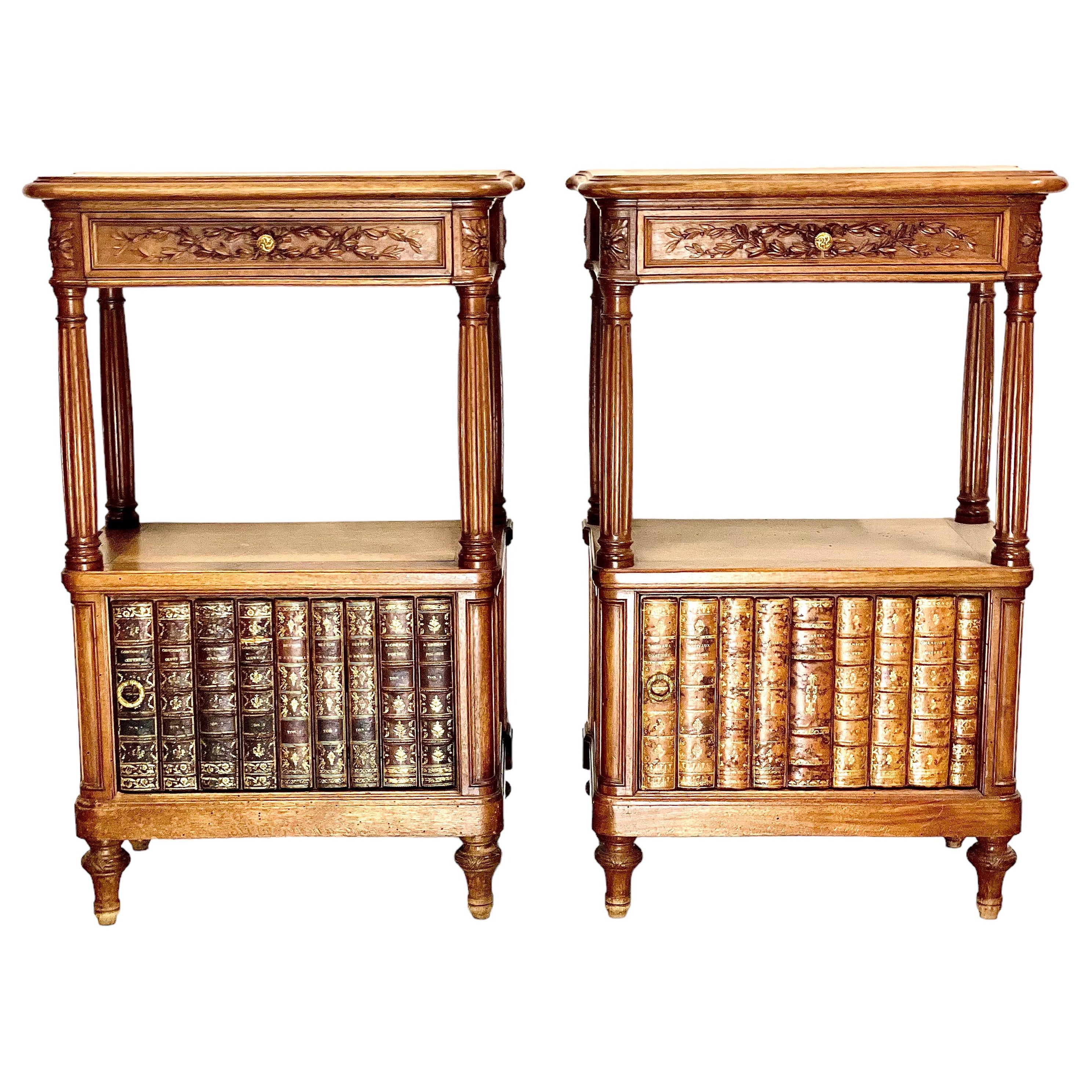 Pair of French Antique Faux Books Bedside Tables