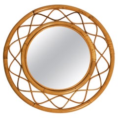 Round Mid-Century Bamboo Rattan Mirror, Italy, 1970s