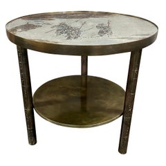 Philip and Kelvin LaVerne "Ming" Round Side Table with Shelf in Bronze