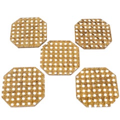 Used Christian Dior Lucite and Rattan Barware Coasters, set of 5 pieces