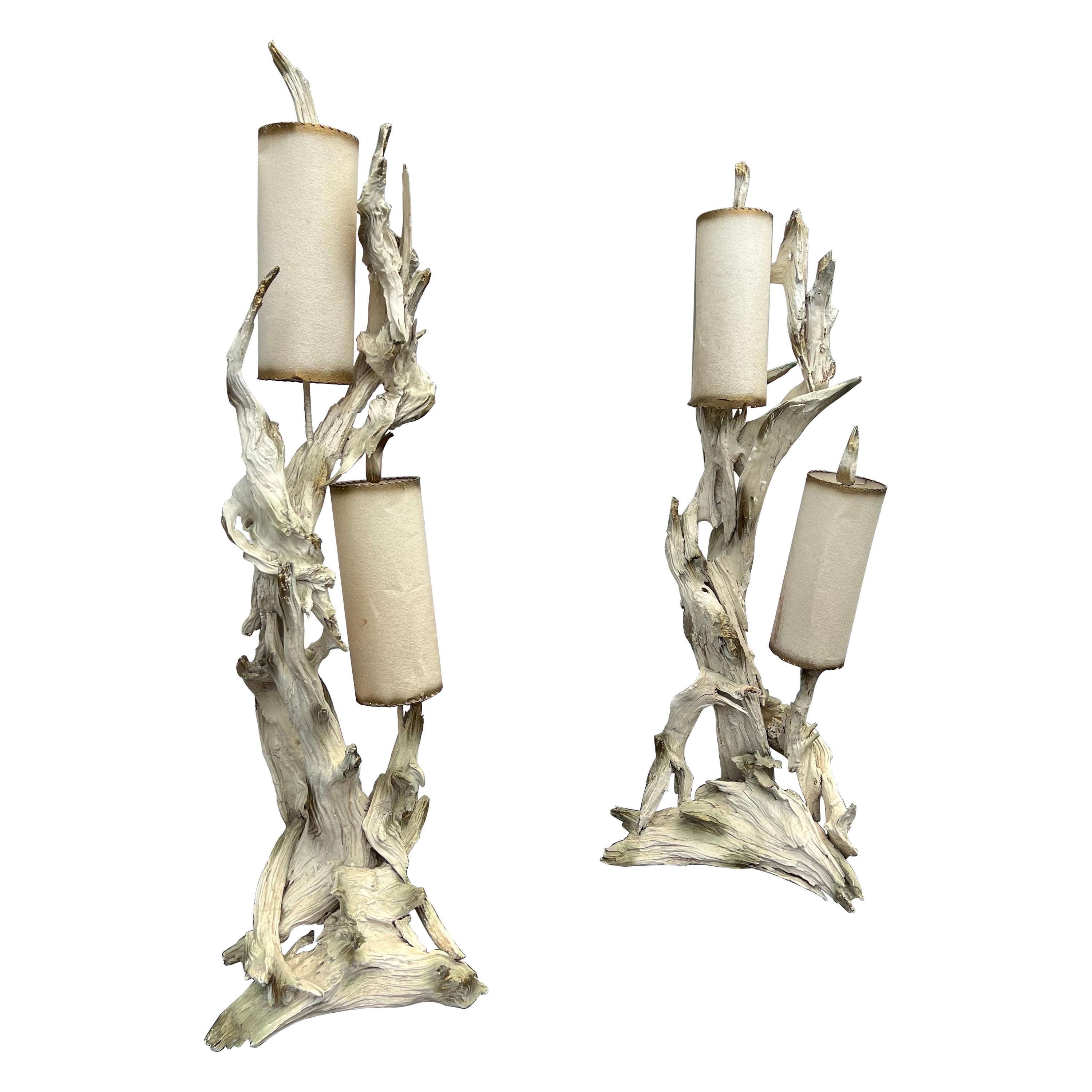 Pair of Mid-Century Modern Sculptural Driftwood Floor Lamps