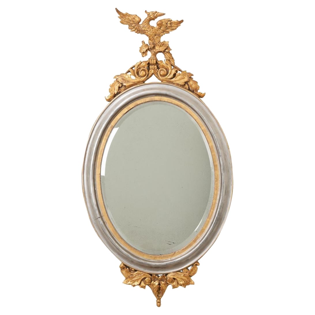 French 19th Century Silver & Gold Gilt Oval Mirror For Sale