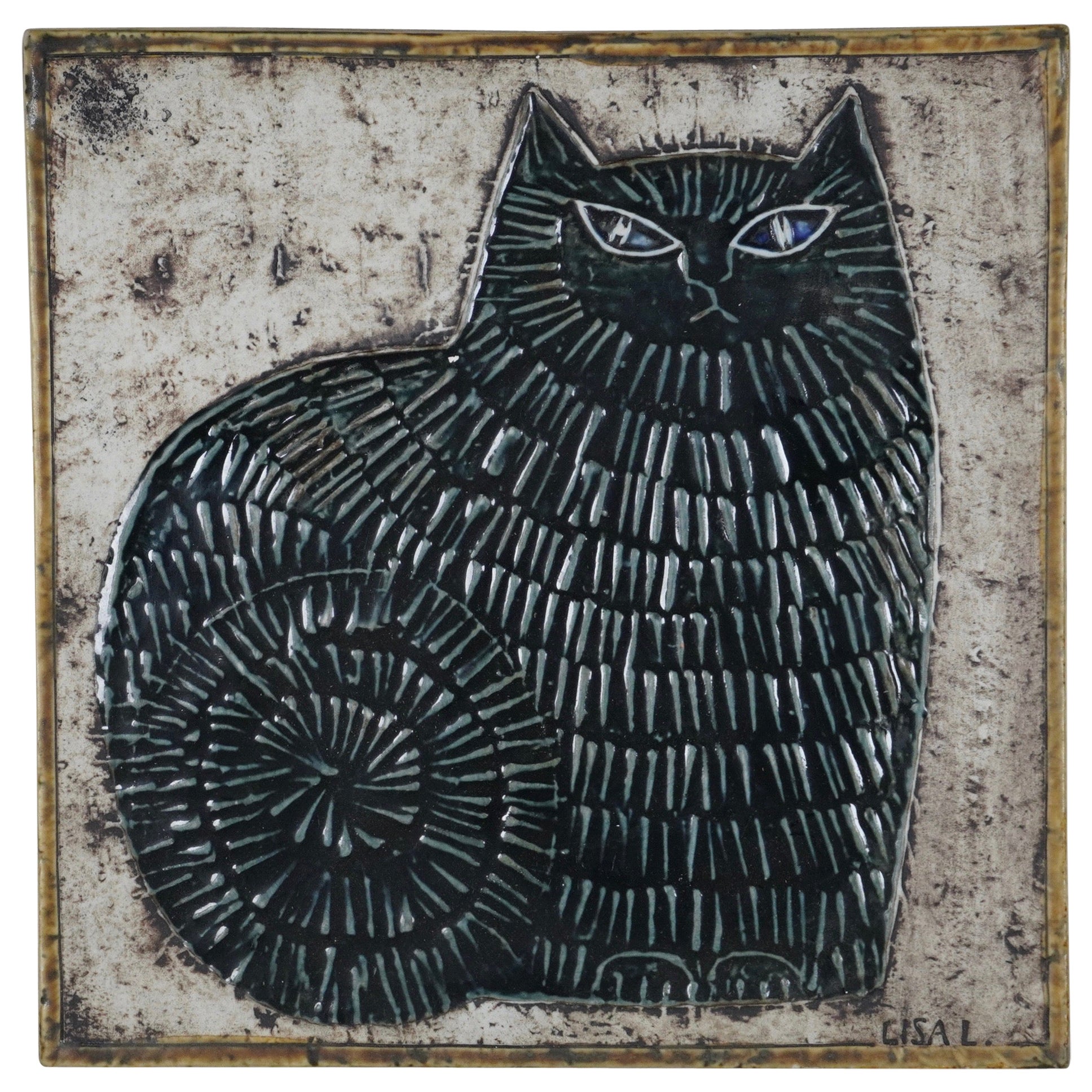 Black Cat Hanging Ceramic Tile / Wall Plaque by Lisa Larson for Gustavsberg