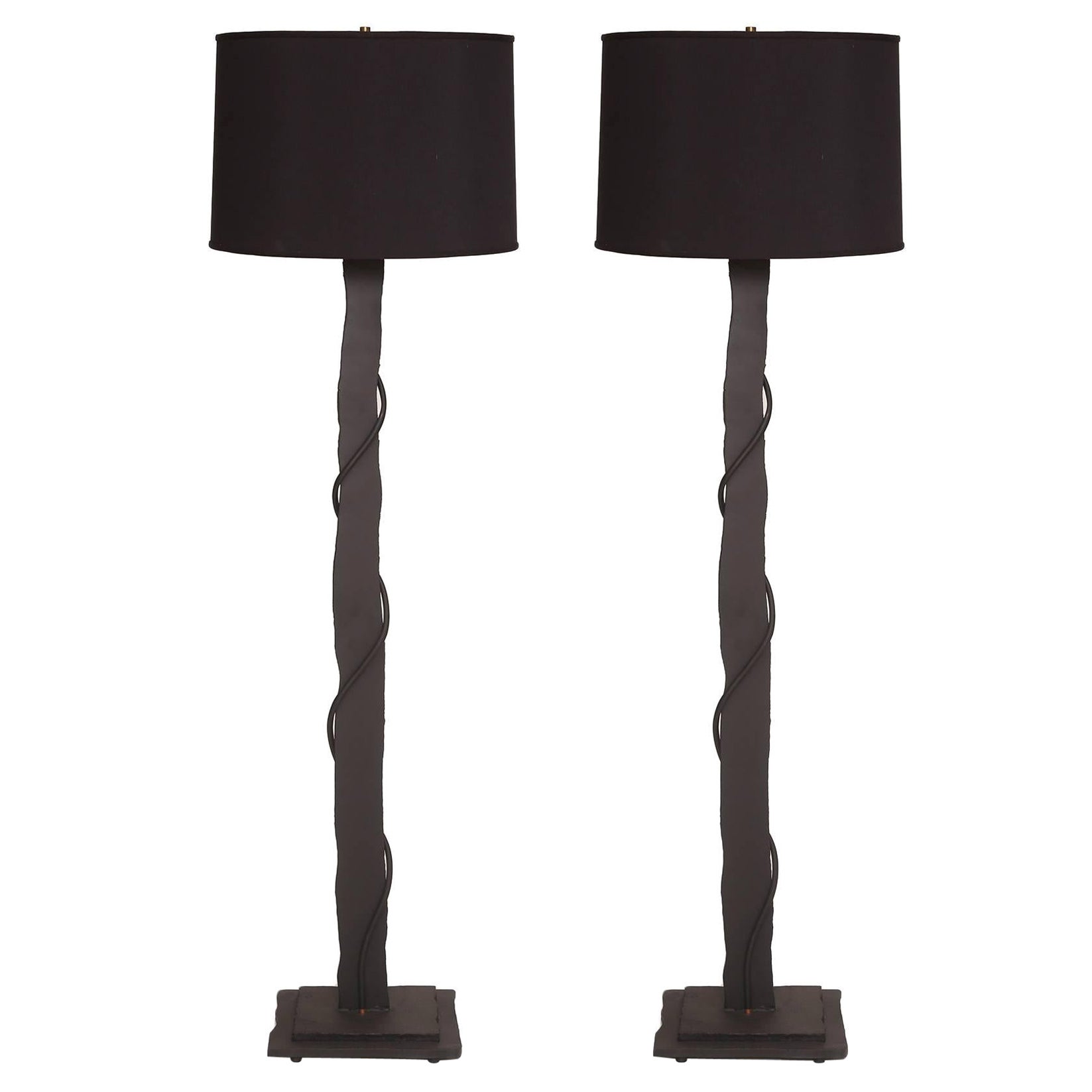 Iron Brutalist Floor Lamps with Patinated Copper 