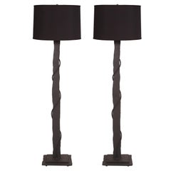 Brutalist Floor Lamps in Iron and Patinated Copper 