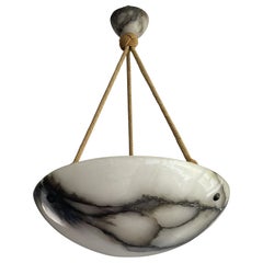 Antique & Timeless Alabaster Pendant w. Rope 'Chain' & Perfect Alabaster Canopy