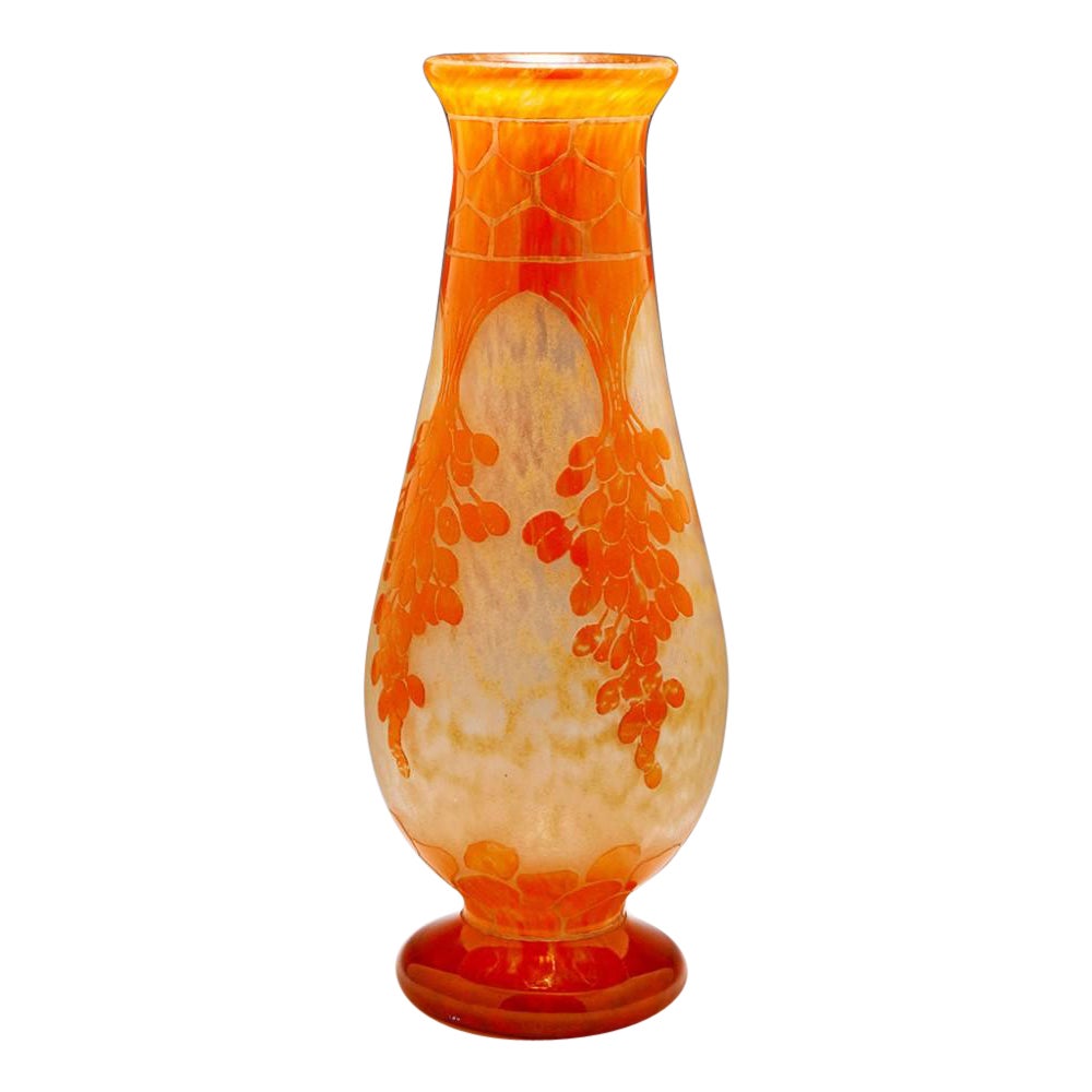 Fine Tall Early Schneider Glass Vase, 1918-21 For Sale