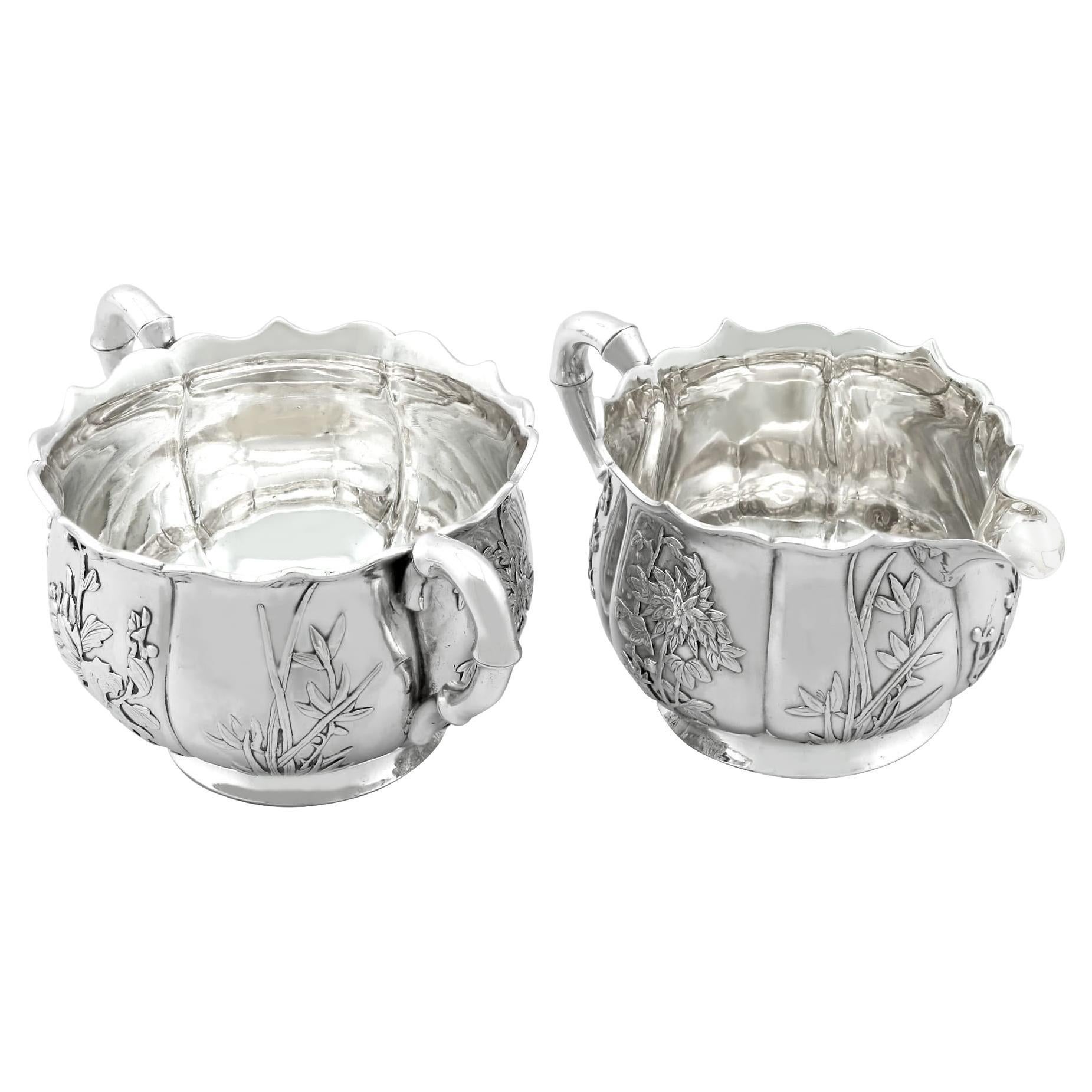 Antique Chinese Export Silver Cream Jug and Sugar Bowl For Sale