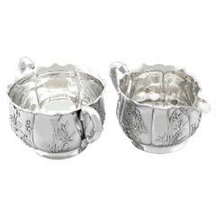 Antike chinesische Export-Silberkrug und Zuckerschale aus Silber in Creme