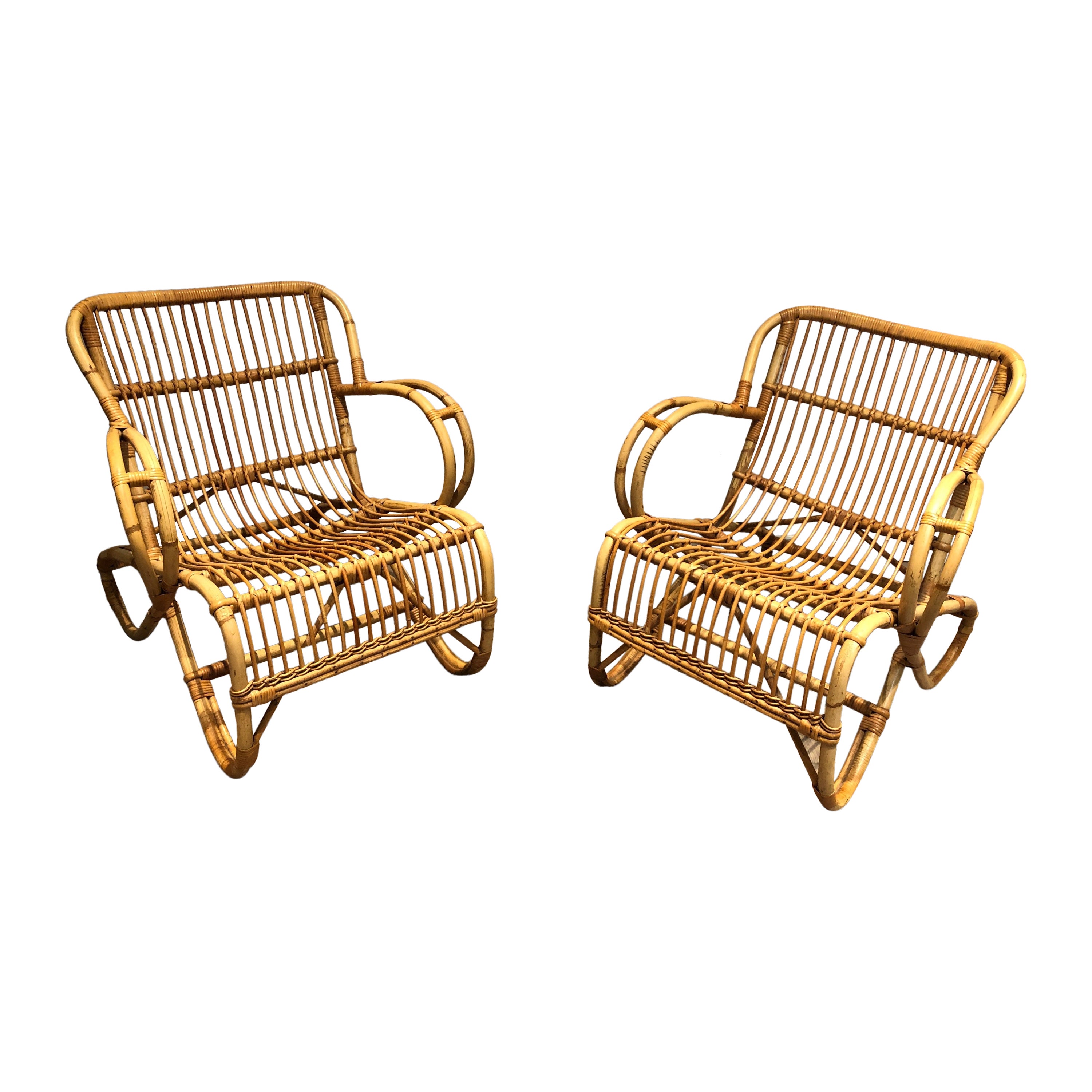 Pair of Rattan Armchairs For Sale
