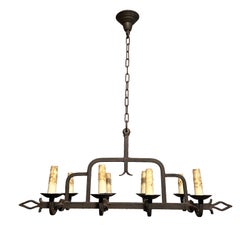 8 Lights Wrought Iron Chandelier, French Work, circa 1950