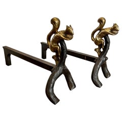 Vintage Pair of Squirrel Andirons, France, 1960s