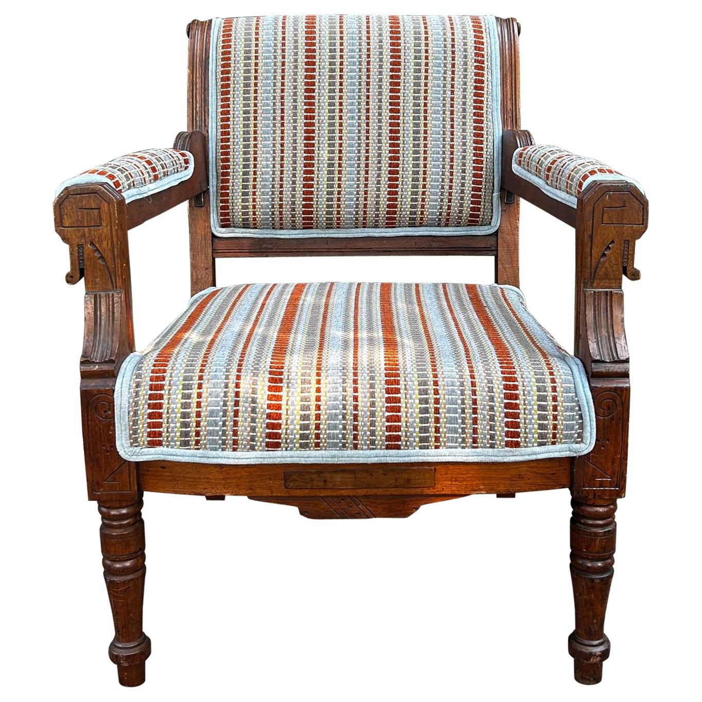 Eastlake Style Armchair in Rust and Sky Blue For Sale
