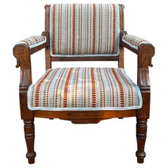 Antique Eastlake Style Armchair in Rust and Sky Blue