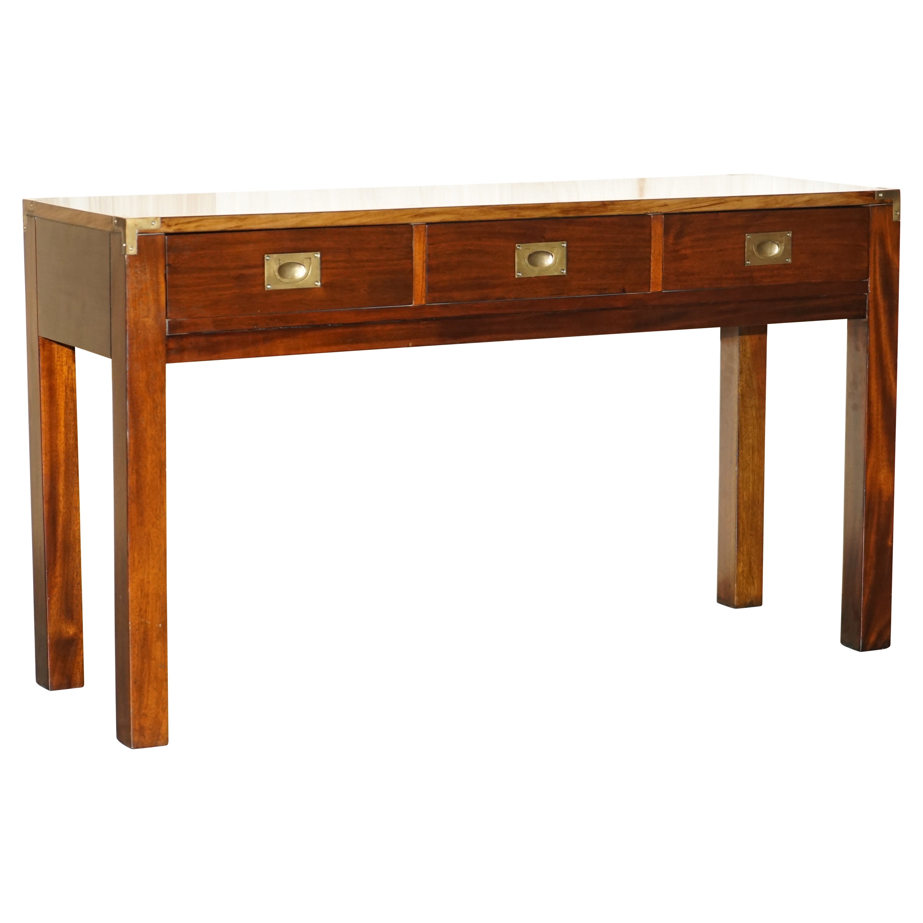 Lovely Vintage Harrods Kennedy Military Campaign Console Table Sideboard Drawers For Sale