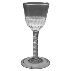 Antique Large Petal Moulded Bowl Mercury Twist Stem Georgian Wine Glass, c1750