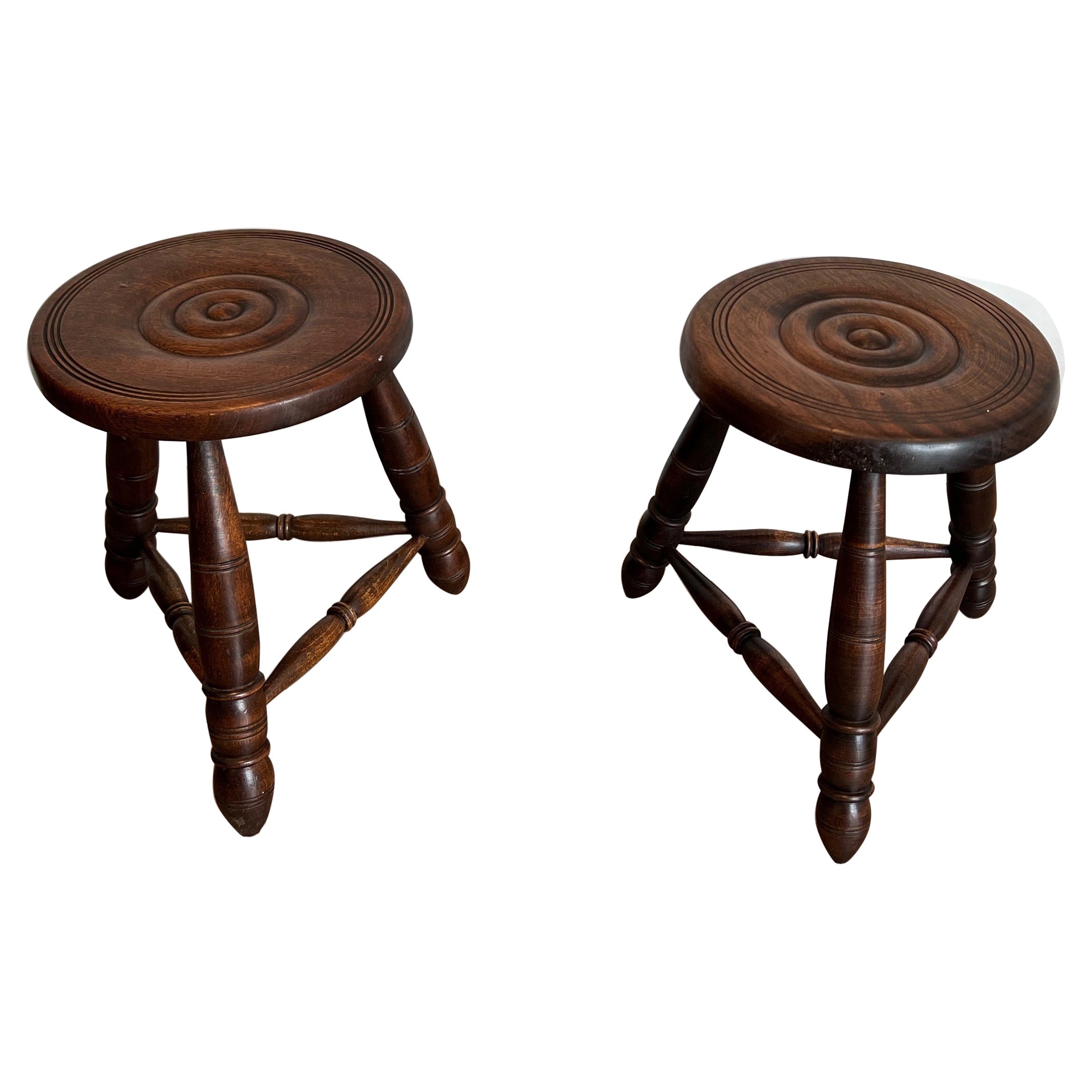 Pair of Turned Wood Stools Attributed to Charles Dudouyt