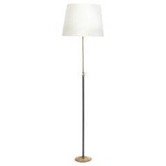 Black Leather and Brass Floor Lamp