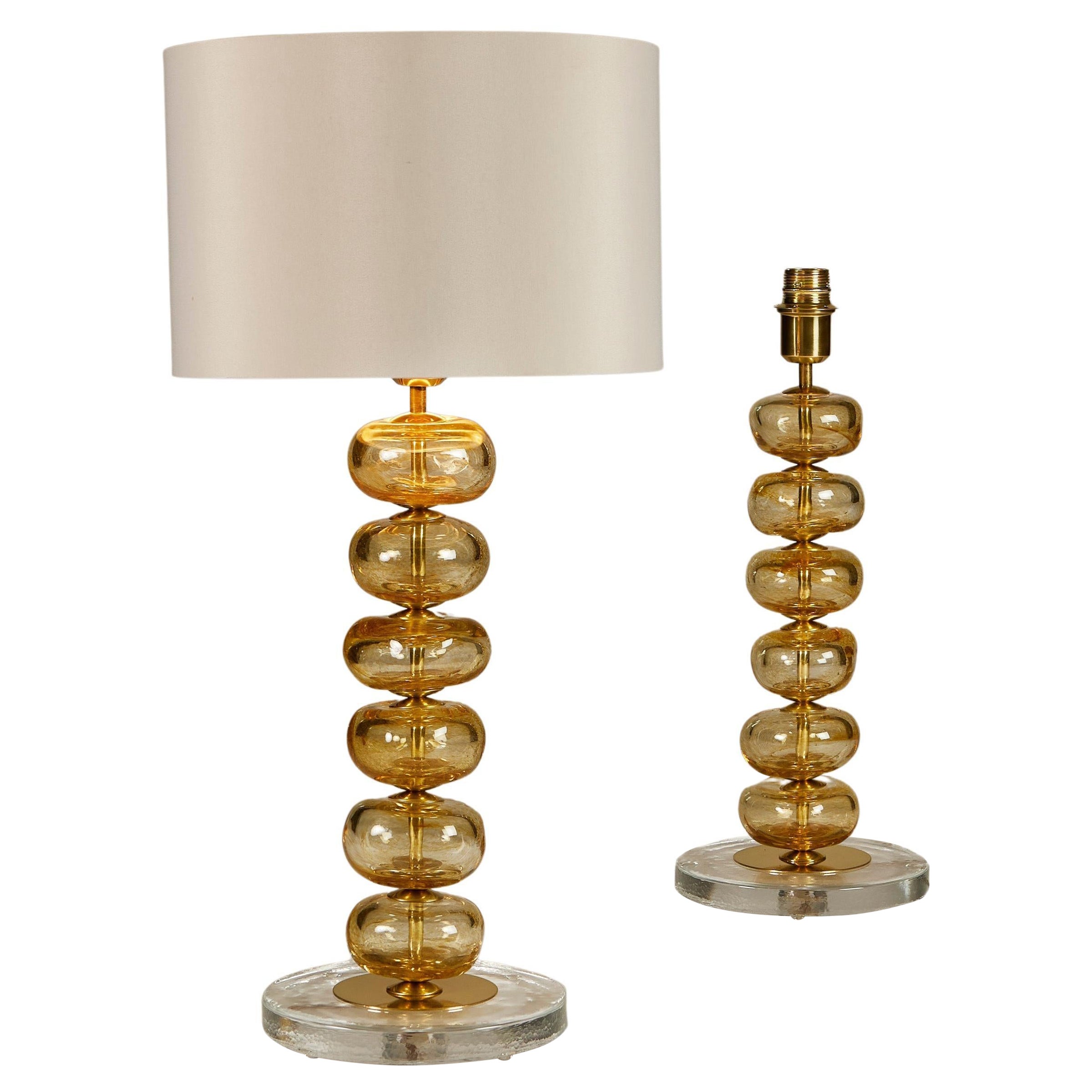 Pair of Italian Murano Gold Sculptured Disk Table Lamps For Sale