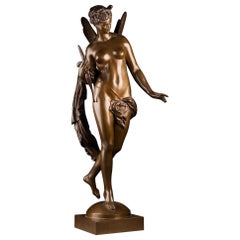 Mathurin Moreau : "Nymphe Fluviale" Bronze Patiné, Fonte Colin, Fin Xixème