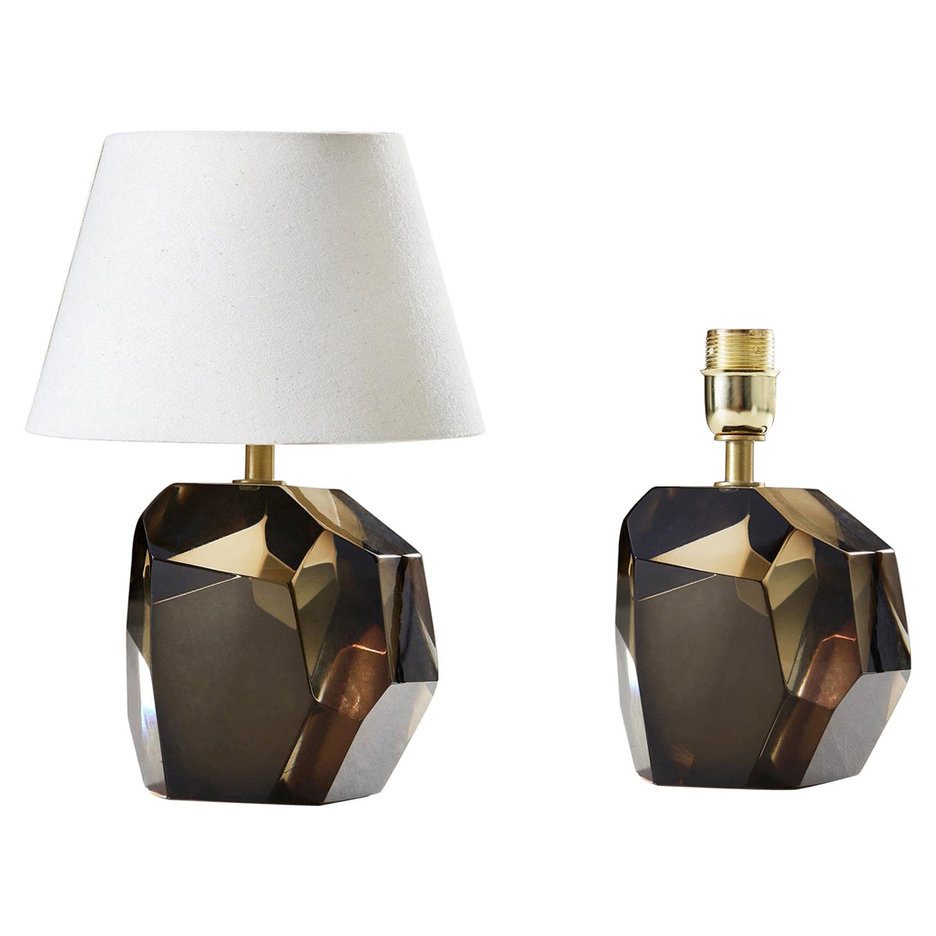 Pair of Italian Bronze Murano Rock jewel Table Lamps For Sale