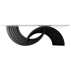 Nova Dining Table, Modern Black Lacquered Dining Table with Clear Glass Top